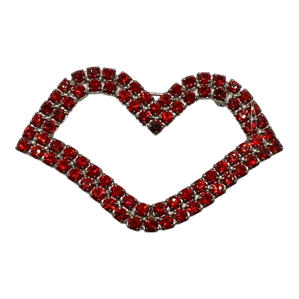BAUER Red Hot Lips Kiss Brooch Rhinestone Signed Costume Jewelry